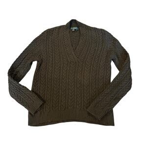 VTG Lauren Ralph Lauren 90s Chocolate Brown 100% Cotton Cable Knit Sweater PL